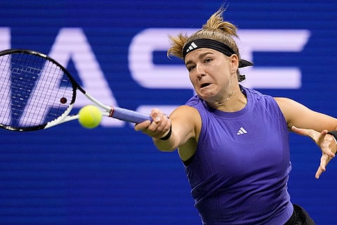 US Open 2024: Karolina Muchova, of the Czech Republic, returns a shot to Naomi Osaka, of Japan